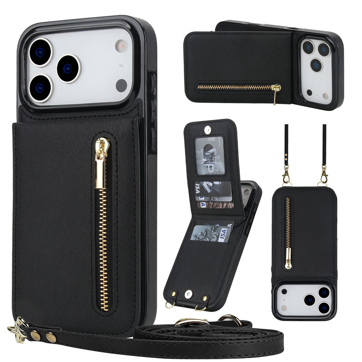 Leather Wallet Card Holder Phone Cover - Crossbody Zipper Wallet Card Holder Leather