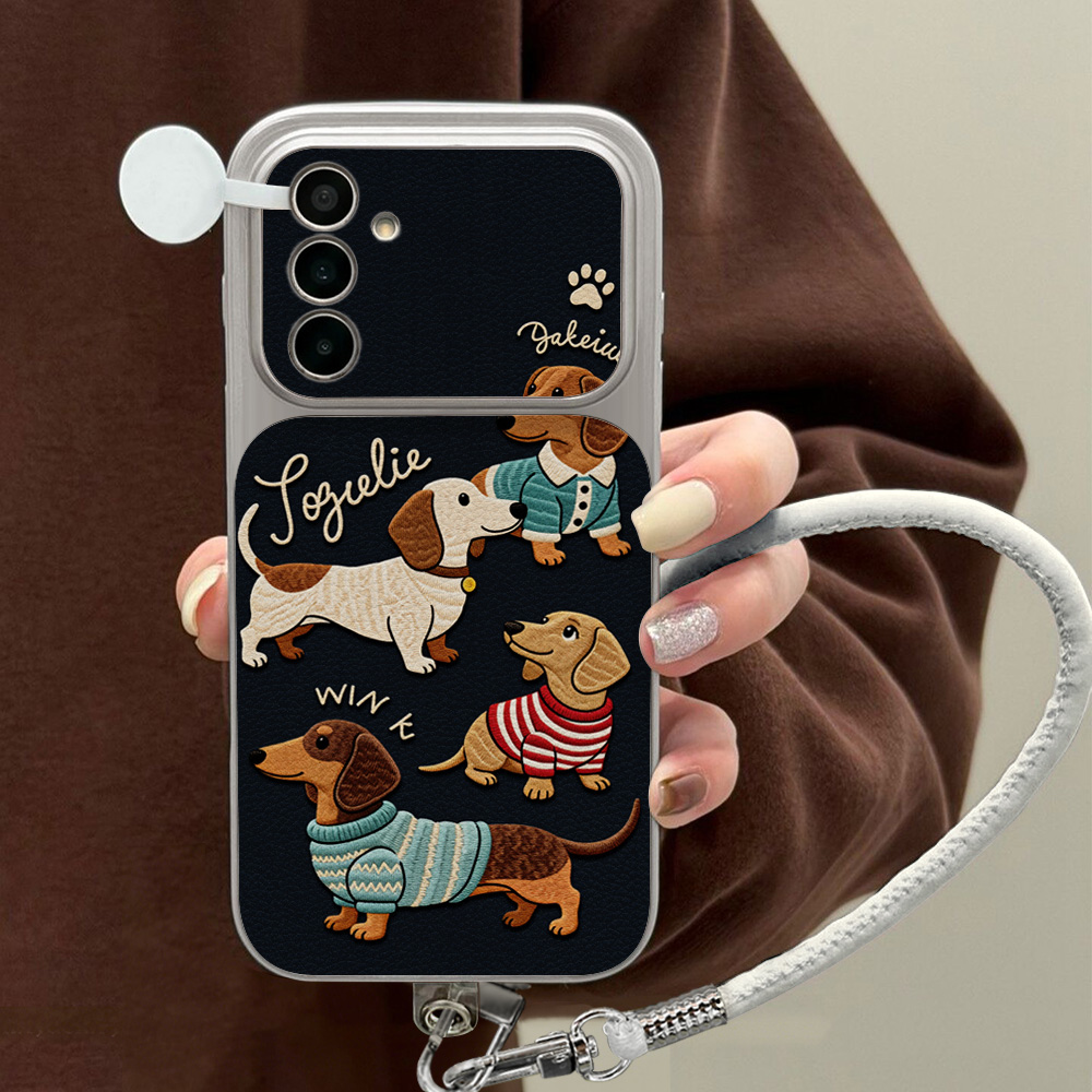 Cute Cartoon Wrist Strap Silicone Case - Cartoon Dachshund Phone Case For Samsung