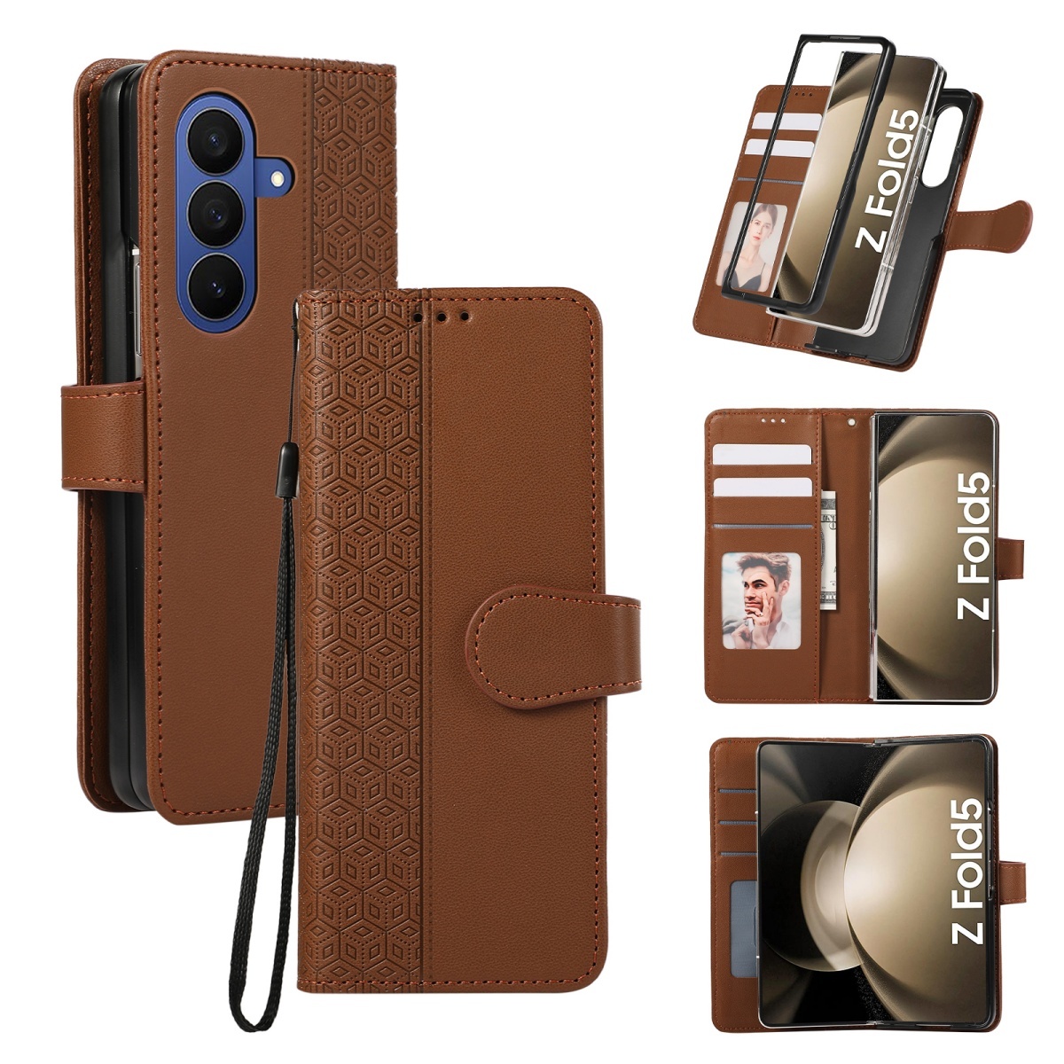 Leather Wallet Card Holder Phone Cover - Flip Leather Wrist Strap Phone Case