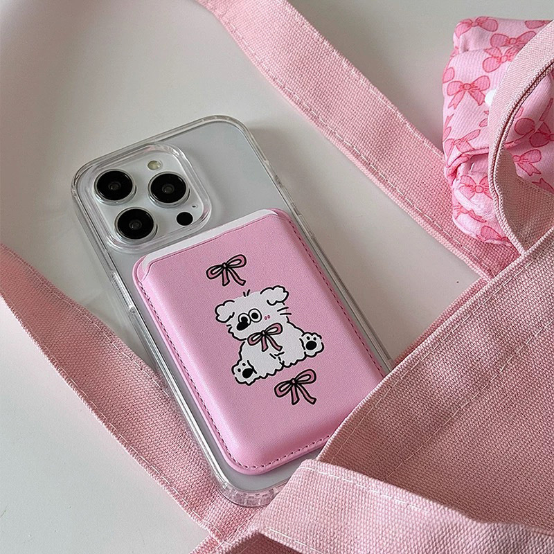 Cute Dog Cartoon Magnetic Phon - Leather Wallet Card Holder Phone Cover review and price