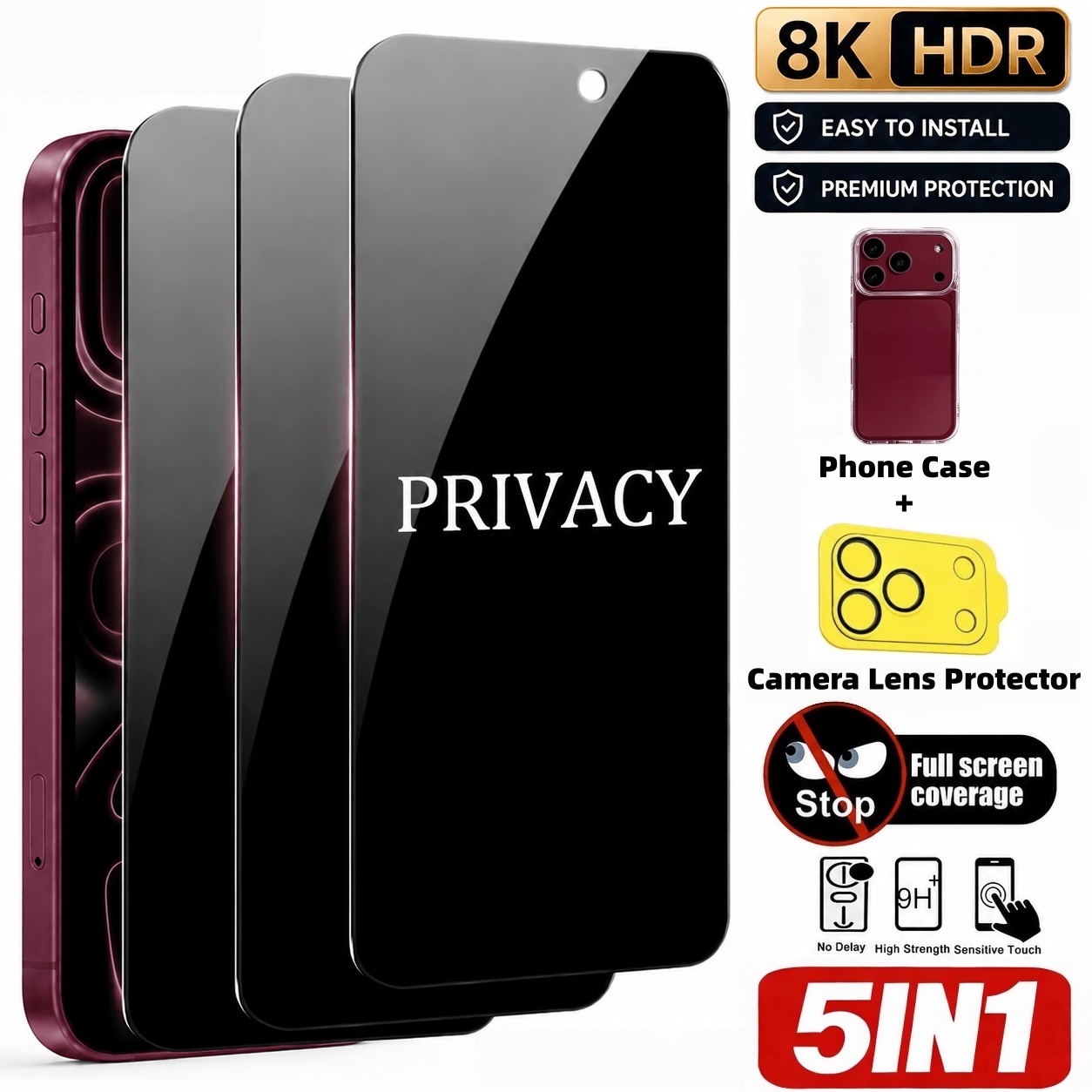 [5 Pcs Set] 3 Pcs Privacy Temp - Anti Spy Privacy Glass Case review and price
