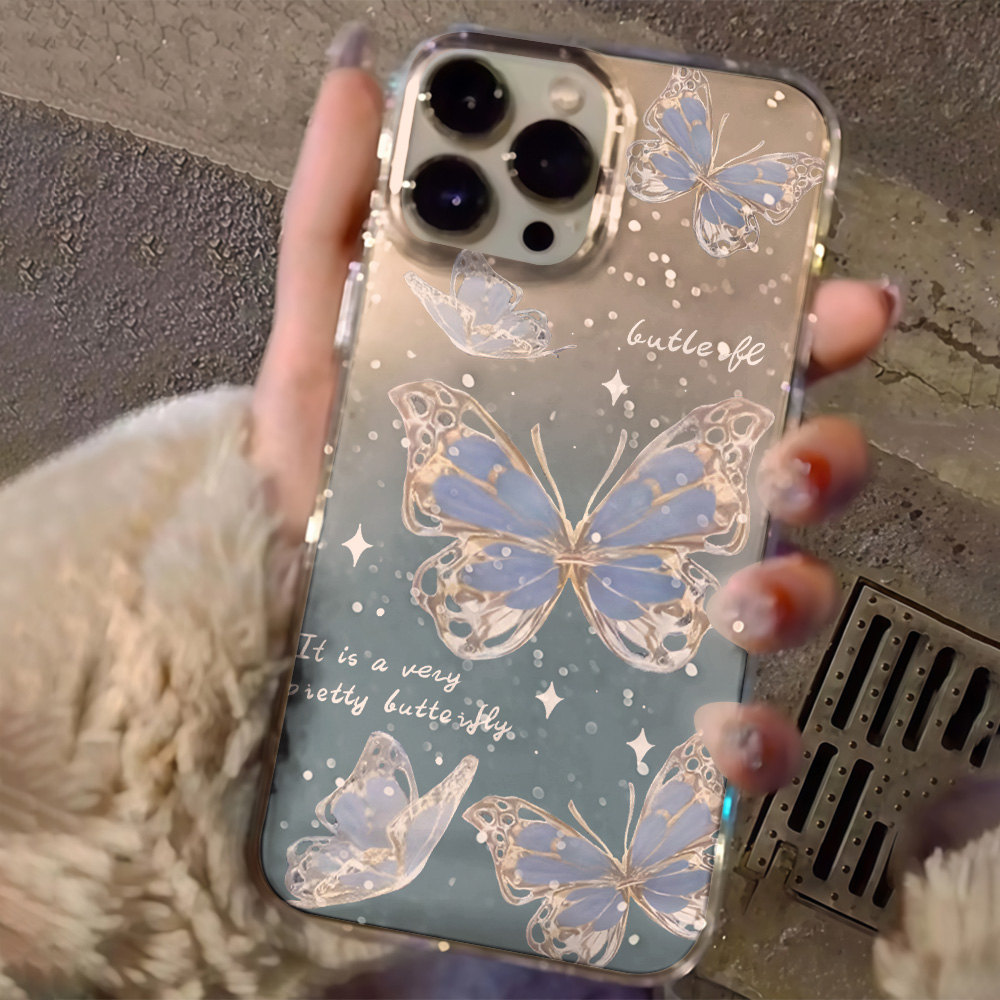 Luxury Blue Butterfly Clear Gl - Clear Shockproof Bumper Case review and price